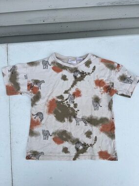 Zara Cream Tee with Leopards and Rust & Olive Splotches